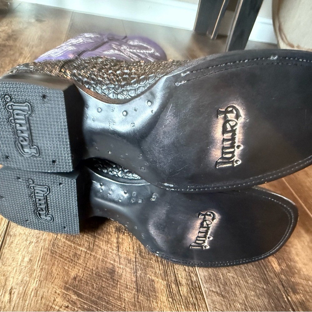 Ferrini Rancher Caiman Print Square Toe Cowboy Boots – Purple Shaft NWT - Picture 7 of 8